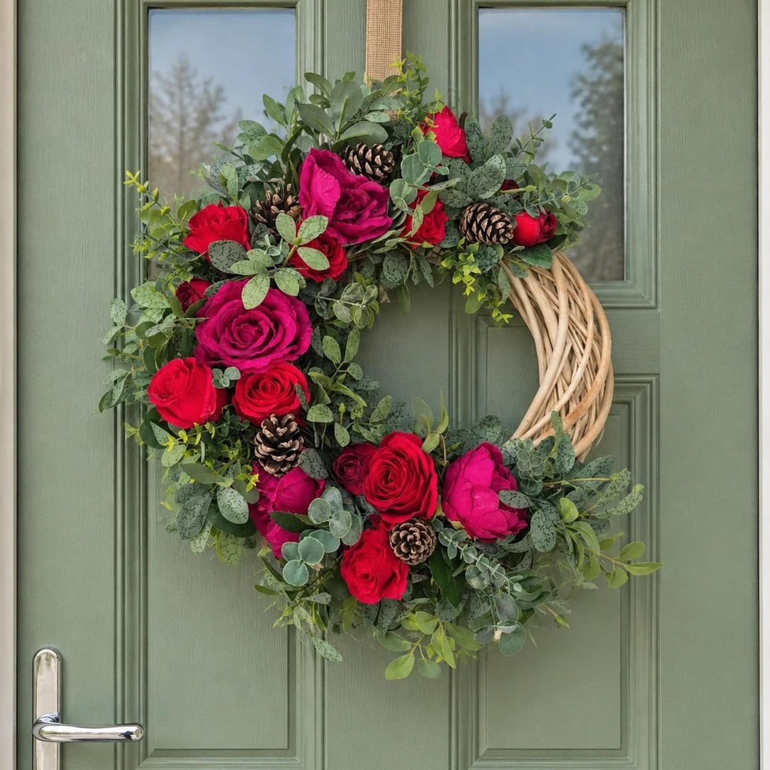 Halfmoon Wreath 56cm - Red & Pink